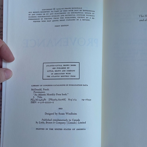 Provenance - Frank McDonald. Fiction. Hardcover. 1979. VG Condition. 1st Edition - Picture 9 of 9